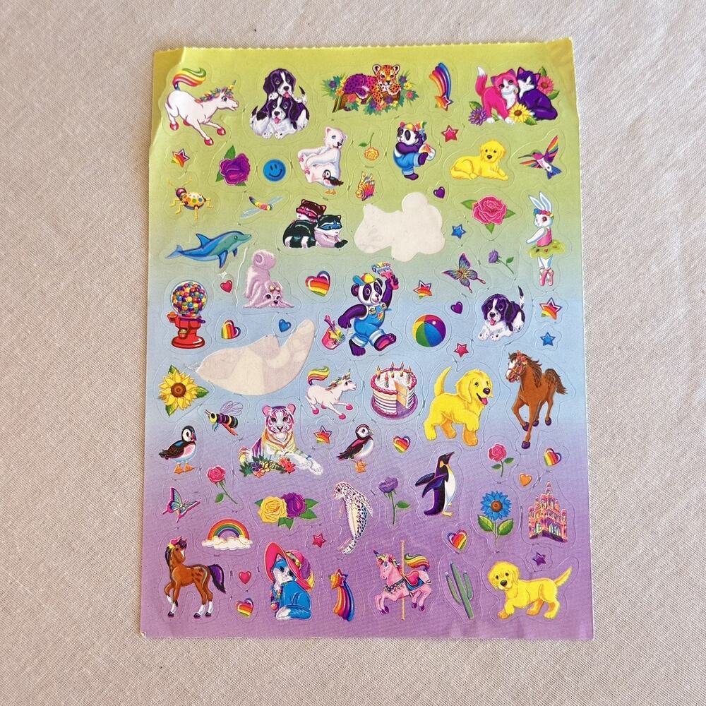 Vintage 90’s Lisa Frank Stickers Partial Sheet S 1066 Bears Puppies Unicorn